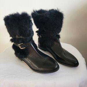 Coach Leather And Fur Chelsea Ankle Boots Women’s Sz 6 Buckle Strap